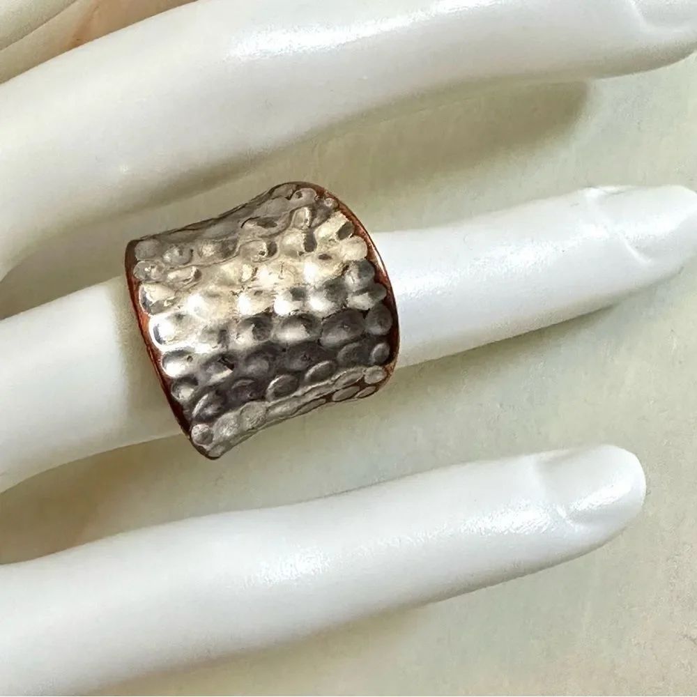 Silver/brass tone hammered wide ring